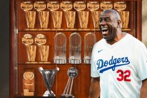 道奇队小老板！美媒晒图祝贺魔术师：生涯已经拿到16次总冠军！