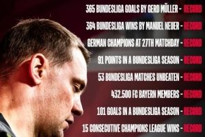 拜仁社媒晒纪录：诺伊尔德甲取胜364场，球队赛季开局16连胜